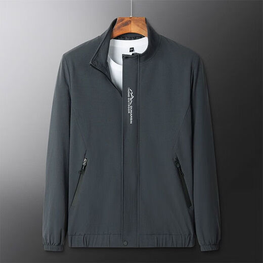Donkey Fox Autumn Thin Men's Jacket Stand Collar 2024 New Top Spring and Autumn Casual Pilot Jacket D9980 Dark Gray 2XL 130-145Jin [Jin equals 0.5 kg]