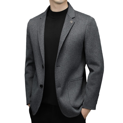 金利来羊毛西装外套男春秋商务休闲双面呢子西服中年上班便服单西 深灰色 2XL/185