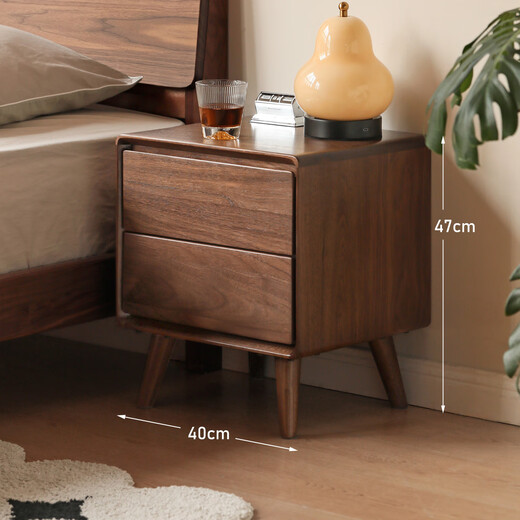 Genji Wood Language Solid Wood Bedside Table Home Bedroom Black Walnut Drawer Cabinet Storage Cabinet Modern Simple Bedside Cabinet