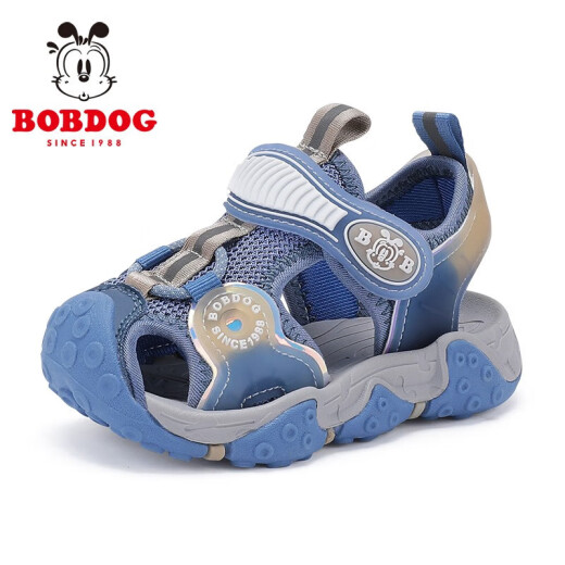 Babu Dou children's shoes for boys, middle and large children, soft bottom Baotou children's sandals for women 2023 summer new beach shoes, blue/meter, size 27, inner length 17.3cm