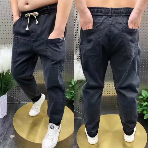 Jue Shao Big Pocket Daddy Jeans Men's All-match Casual Straight Pants Harem Pants Working on the Construction Site Pants Men Gray XL (120-135Jin[Jin equals 0.5 kg]) 2 feet 5