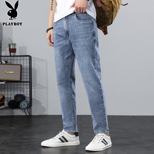花花公子（PLAYBOY）牛仔裤男2025春秋季新款潮流直筒宽松裤子男士休闲弹力韩版九分裤 深蓝色X-6115HH9901 36