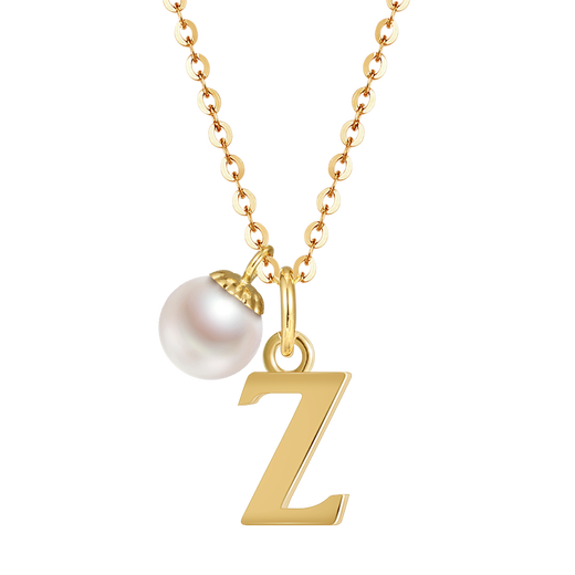 DK18k gold necklace AU750 color gold letter clavicle chain Japanese Akoya pearl necklace Valentine's Day birthday gift Japanese Akoya pearl letter pendant Letter W