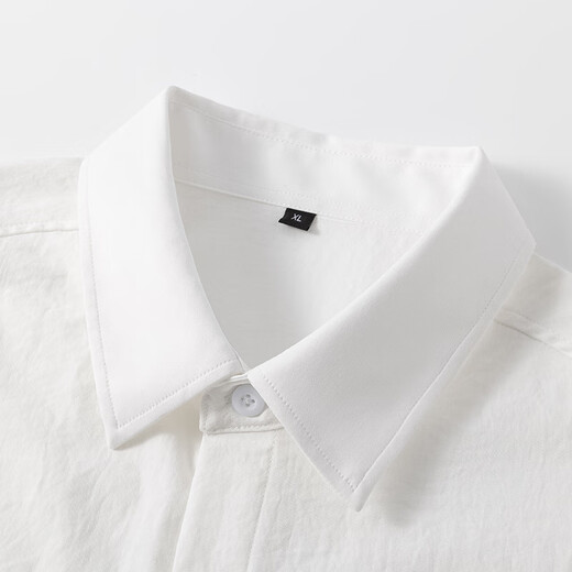 顶峰保罗（Dingfengbaoluo）日系纯色简约长袖衬衫男春秋休闲叠穿高级翻领外套DFC02白色L