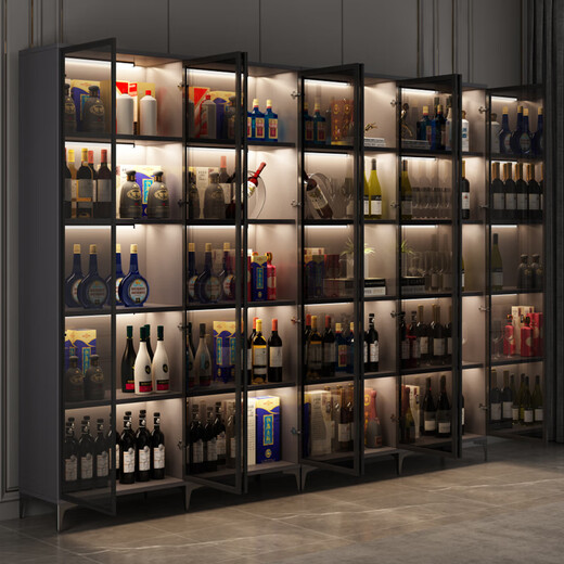 Coral Harbor Wine Cabinet Display Cabinet Light Luxury Wine Cabinet Home Glass Door Simple Modern Living Room Cabinet Wall Display Cabinet White 120*30*15844 Black Frame Gray Glass