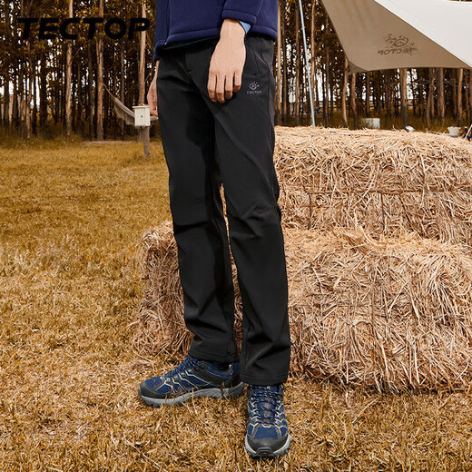 TECTOP men's velvet jacket warm windproof soft shell pants hiking pants men's black XL