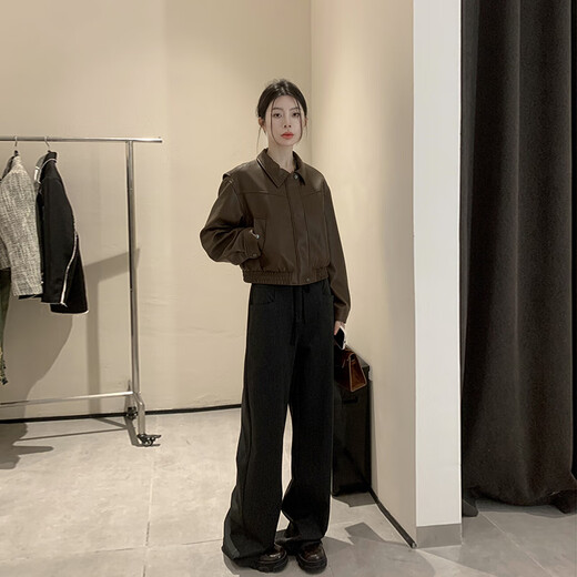 
GARNUO Maillard Brown Small Leather Jacket Women's 2025 Spring and Autumn New Small Pu Motorcycle Suit Retro Short Jacket Brown M[101-110Jin[Jin equals 0.5 kg]]
