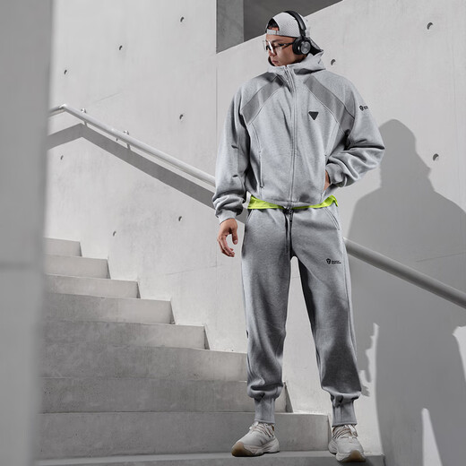 Monster Guardians Sports Suit Men's Autumn and Winter New Skin Friendly Warm Hooded Slim Sweatshirt Casual Sportswear Suit Gray Gray (Sweatshirt) Size Small L