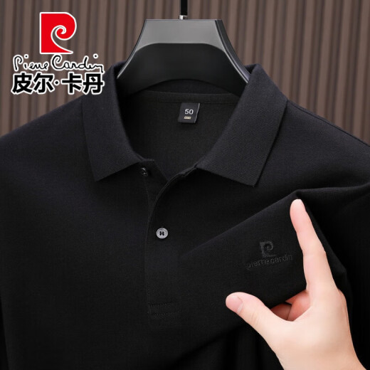 皮尔卡丹（pierre cardin）长袖t恤男士商务休闲翻领polo衫春秋季新款宽松休闲中年爸爸装 15831-68杏色 165/80A【建议体重90-110斤】