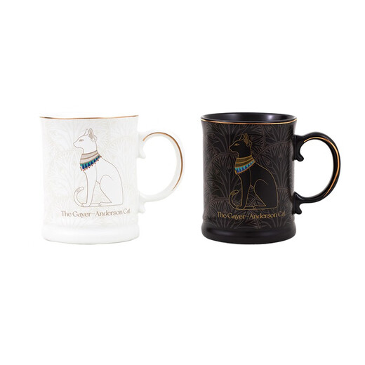 British Museum Mug Anderson Cat Lotus Pattern Drinking Cup for Men and Women Birthday Newly Married Couple Gift Birthday Gift Anderson Mug Black - 450ml