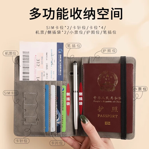 Raft Core Passport Bag Reisen Sie im Ausland Multifunktional id Kartenschutz Fall Paar Passport RFID Anti-Diebstahl Passport-Ticket Grau/Grau Global Record