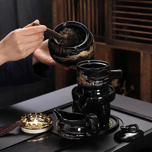 Songyu lazy automatic tea set set for home living room high-end ceramic kung fu tea set office teapot tea cup set 8 cups + Liujunzi tea can tea pet 14 pieces