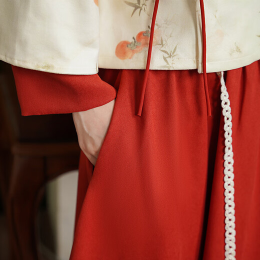 Yaoni cheongsam Hanfu women's daily adult 2025 autumn and winter short long-sleeved new Chinese style national style suede two-piece set 6551 apricot top + orange skirt (short top) M (recommended weight 105-115Jin Jin is equal to 0.5 kg)