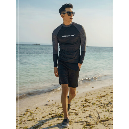 Youlie's new wetsuit men's split sunscreen long-sleeved swimsuit large size snorkeling suit quick-drying surfing jellyfish suit black gray black top M M recommended 110-125 Jin Jin equals 0.5 kg