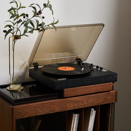 Ask and add WHATPLUS From1900 vinyl record player retro Bluetooth audio integrated record player birthday gift high-end gramophone audio living room film record player glue deep black + K1 set