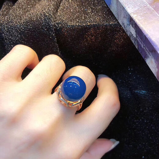 Dominican amber ring 925 silver plated rose gold pure water high blue impurity-free amber ring for women bead diameter 14mm (live ring)