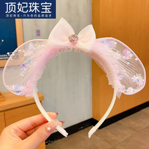 DING FEI Children's Cute Headband Spring Princess Pink Headband Rabbit Ears Teeth Anti-Slip Headband Girls Mesh Hairpin Hair Accessory Pink Cat Ear Headband A28-102