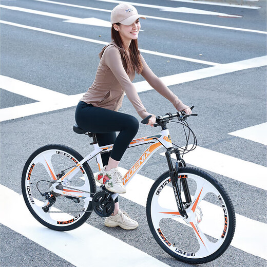 Phoenix Mountain Bike Adult Student Children Variable Speed Spoke Wheel Steel Frame Bicycle Ares 26 Inch 24 Speed White Orange