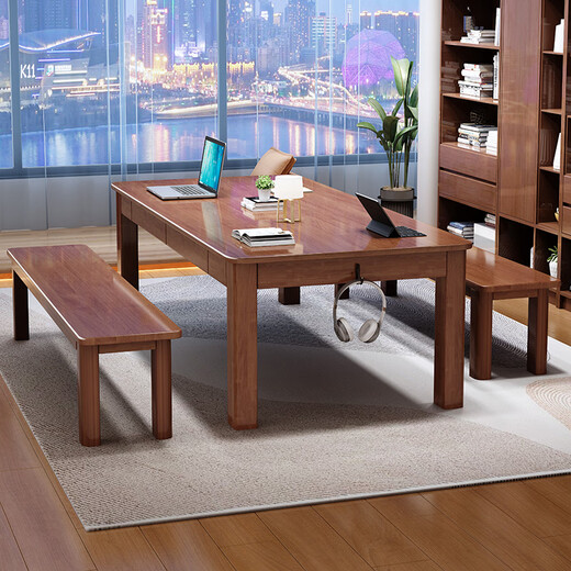 Grubi solid wood large desk with drawers for home use in the living room, long work table, double reading and study table, walnut desk 180cm*80cm*75cm