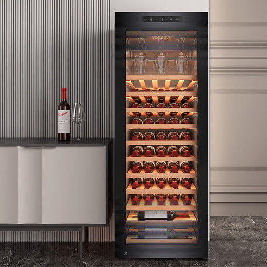 Vinocave wine cabinet constant temperature compressor air-cooled home living room ultra-thin white wine and grape display cabinet glass storage refrigerated fresh cabinet constant temperature air-cooled-slim single temperature-JC-170A- 65 bottles