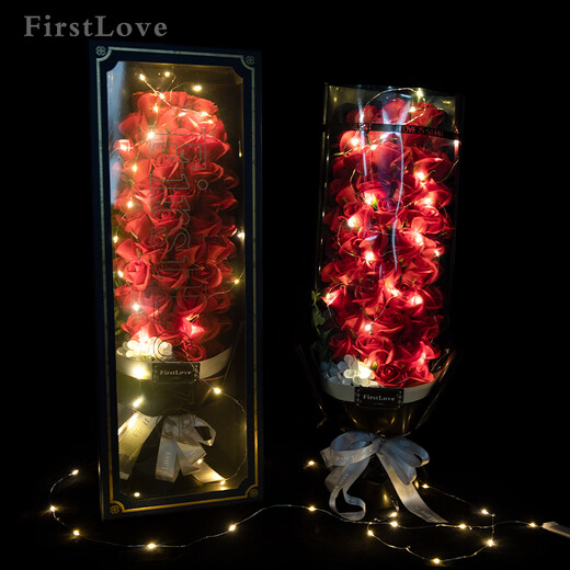 FirstLove 51 red rose eternal soap flowers delivered in the same city for New Year, Valentine's Day, birthday gift for girlfriend, non-flowers