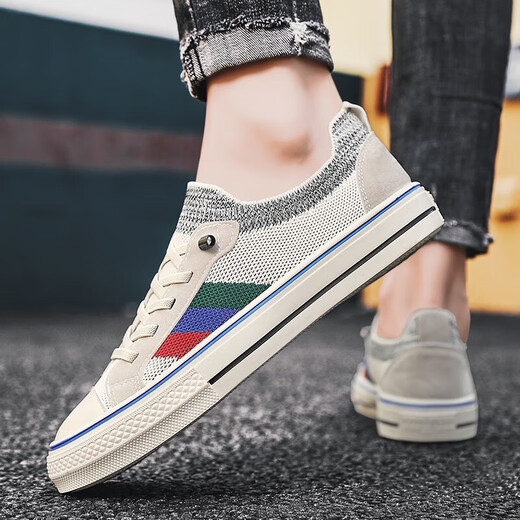 Yiqi canvas men's shoes 2025 new summer breathable thin fashion casual board shoes one foot lazy old Beijing cloth shoes 8J21 meters blue 41
