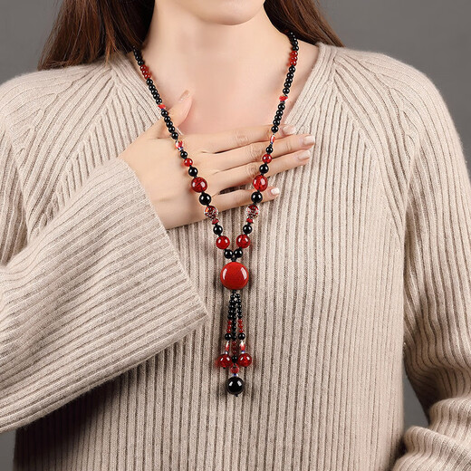 Ancient sayings and modern style Agate sweater chain women's long versatile pendant pendant necklace pendant accessories 2025 new autumn and winter Yitong chain circumference 67cm