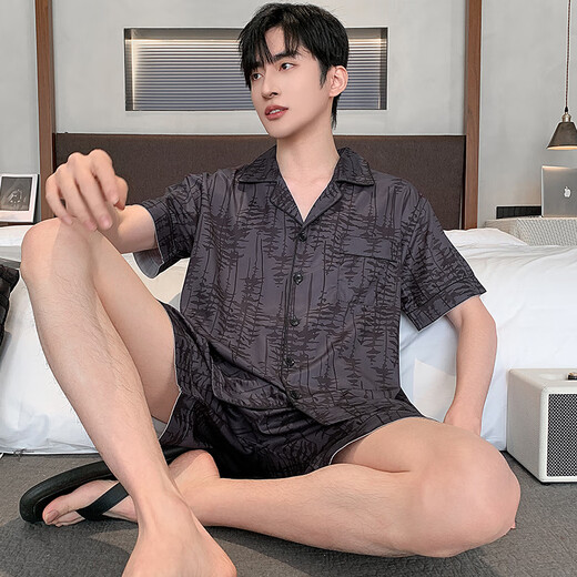 Langsha Bing Silk Pajamas Men's Men's Summer Short Sleeve Thin Imitation Silk Home Suit Men's Men's Mentier et Young Summer Silk Silk Set LQY6624 XL Standard Code 170-177cm / 130-150jin [Jin est égal à 0,5 kg]