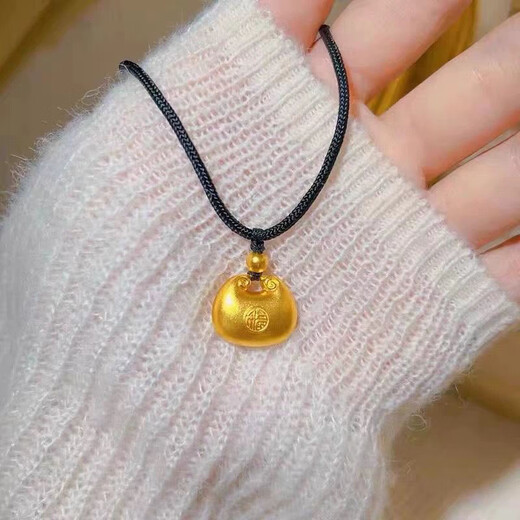 New hot style Fat Fortune Little Fat Fortune pendant New Chinese style lock necklace Black rope Fu character ingot gift for girlfriend Little Fat Fortune pendant necklace