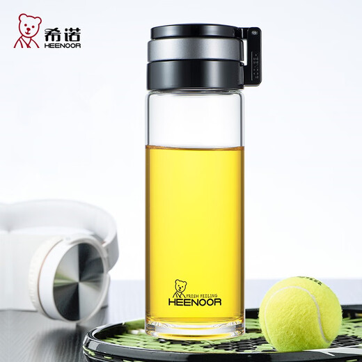 希诺（HEENOOR）茶水分离玻璃杯单层大容量男女办公泡茶带提环茶隔车载水杯子 提环便携（带滤网） 695ml 带滤网+高硼硅玻璃杯体
