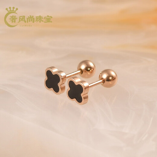 Fat Donglai's same style 18k gold four-leaf clover earrings 18K gold women's 2024 new fashion color gold rose earrings white four-leaf clover pair