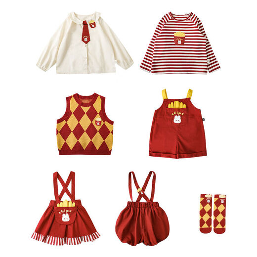 Youyou Girl Cartoon Anzug süßer Kaninchen-Pommes Sticked Top Baby Spring Mode Striped T-Shirt-Gurt Rock T-Shirt Rot und Weiß Streifen (C2694) 80 cm