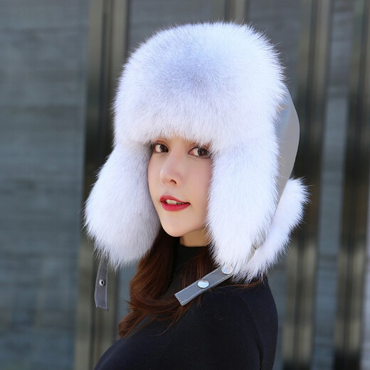 Luomei Huarou fox fur hat for women in winter trendy outdoor warm ski fur hat sheepskin hat top raccoon fur hat casual fashion Lei Feng hat blue fox natural leather hat top S head circumference 54cm-56cm
