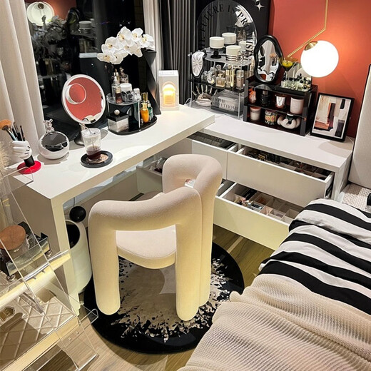 Seaworthy makeup stool, dressing table stool, bedroom creative chair back, home dressing table chair soft stool, internet celebrity simple makeup stool, off-white velvet