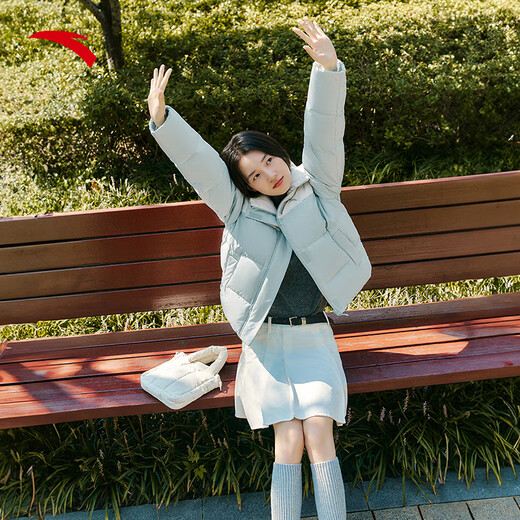 安踏速暖羽绒服丨女短款三防奶糕面包服女士冬季保暖加厚外套立领棉服