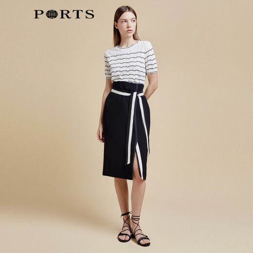 Ports Baozi Mall Même style que le début du printemps nouveau style 'Irrégulet Striped Tritt Top' LD8K724PZE015 Milky White Mydled Couleur L