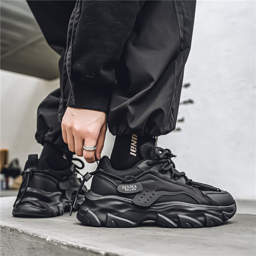 
Senma daddy shoes men's summer mesh 2025 new thick sole elevated sports breathable men's casual trendy shoes black 42