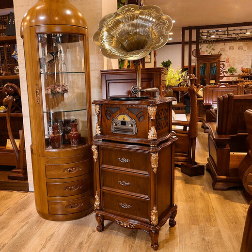 BLACKNOTE Jinmo gramophone retro living room European-style vinyl record player Bluetooth old-fashioned antique flow sound machine solid wood gramophone A8 brown gold-drawer base