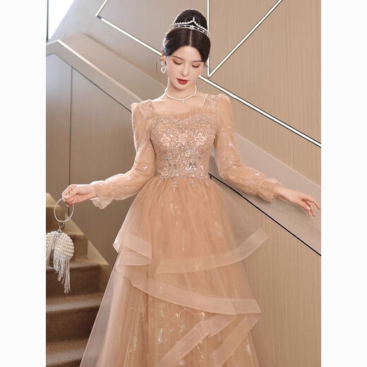 唐努乌（Tang Nu wu）高端法式晚礼服女毕业新款成人礼服演出服宴会气质声乐艺考长裙 香槟色 M 【95-105斤】