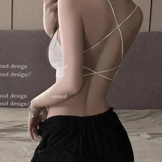 SKONWAT underwear for girls Korean style students without steel rims sexy gathered sagging beautiful back small chest suspender cross vest tube bra white + black small size 70-100Jin Jin is equal to 0.5 kg