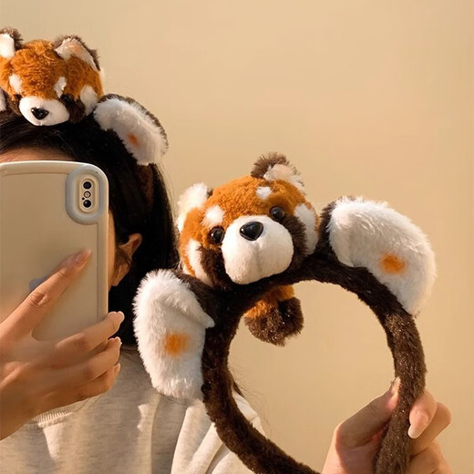 Hai Yiduo Cute Raccoon Headband Zoo Plush Red Panda Funny Headband Peripheral Hair Accessories Cartoon Headwear Photo Hairpin Plush Red Panda Headband 1 Pack