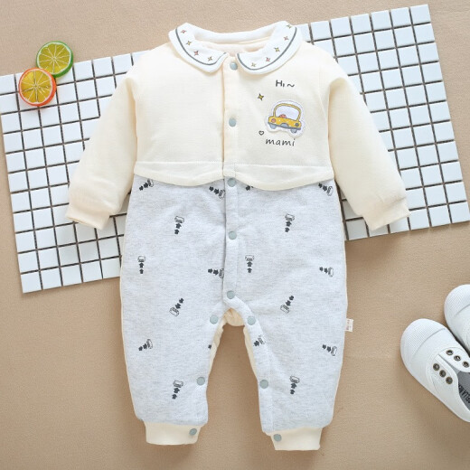 Nanjiren brand children's clothing baby jumpsuit long-sleeved underwear for men and women baby crawling suit quilted 2020 thickened spring and autumn winter clothing season day clothing winter style newborn clothes fake 2 pieces car yellow 66 size (3-6 months)