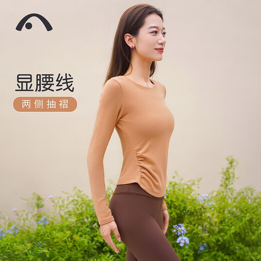 Aixiabu yoga clothing women's top autumn and winter velvet thickened warm Pilates clothing slimming running fitness sports t-shirt long sleeve A23109RTSM milk tea color/velvet/soft version L