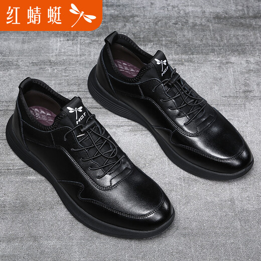 RED DRAGONFLY Men's Shoes Business Casual Leather Shoes British Soft Cowhide Leather Velvet Warm Fashionable Versatile Shoes Men's Soft Sole Sports Shoes C0191257-2 Black Velvet 42