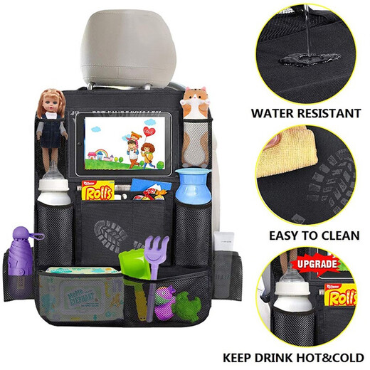 Great Luck Car seat back storage bag chair back multi-function storage rack car rear seat storage bag waterproof storage net bag car interior supplies Oxford cloth-black larger model