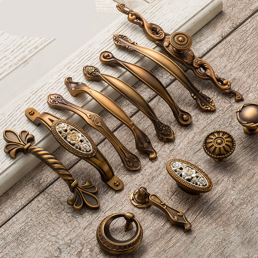 
XMSJ American antique yellow bronze furniture hardware handle European cabinet cabinet drawer wardrobe door handle new Chinese small 6627 yellow bronze-96