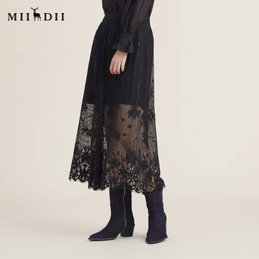 [High-end series] Answer to the mystery 2022 autumn new retro fashionable two-piece lace skirt 223GB1048 black flower XS