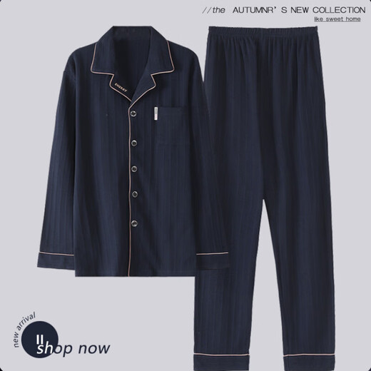 PALANDO MEN'S PEYJAMAS für Jungen Baumwoll Frühling und Herbststil 2024 Neue langärmelige Herbst- und Winter-große Teenager-Herren-Heimkleidung OMM-12014 Herren L. L.