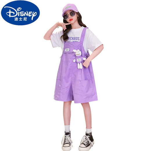 Disney Summer Girls Summer Overalls Set 2025 Neue Kinder mit mittlerer bis großer Kinder modische süße Kinder dünne Shorts Pink 140 (geeignet für 130-140 cm, 7-9 Jahre alt)