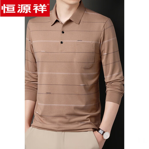 
Hengyuanxiang high-end ice-sensing long-sleeved T-shirt for men's summer ice silk ultra-thin middle-aged men's lapel loose quick drying 2024 new model 2 687 green M 165